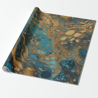 Teal and Gold Acrylic Pour Seamless