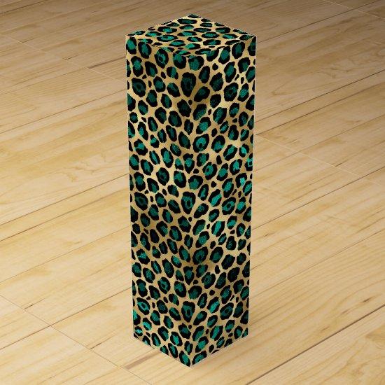 Teal and Gold Leopard Series Design 14  Wine Box
