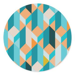 Teal And Orange Shapes Pattern Classic Round Sticker