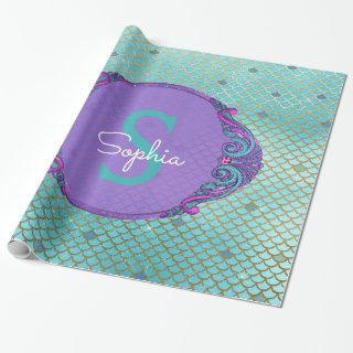 Teal and Purple Mermaid Scales Monogram Birthday