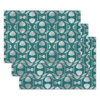 Teal and Silver Art Deco Shell Pattern  Sheets