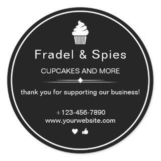 Teal and White Simple Cupcake Business Black Classic Round Sticker