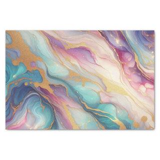 Teal Aqua Blue Purple Pink Gold Marble Art Pattern Tissue Paper