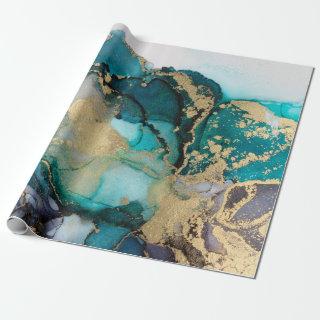 Teal Black Gold Alcohol Ink Fluid Artabstract,art