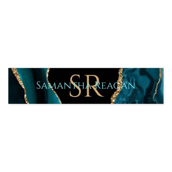 Teal Blk/Gold Agate DIY Lt Teal Name Gold Monogram Napkin Bands