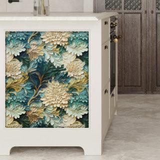 Teal Blue and White Textured Flowers Decoupage Tissue Paper