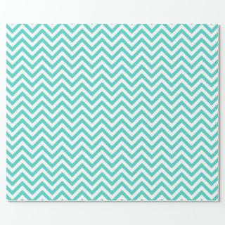 Teal Blue and White Zigzag Stripes Chevron Pattern