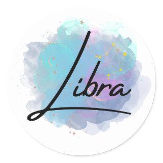 Teal Blue Galaxy Libra Zodiac Constellation Classic Round Sticker