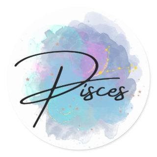 Teal Blue Galaxy Pisces Zodiac Constellation Classic Round Sticker