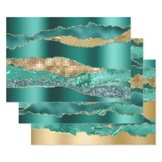 Teal blue gold glitter metallic foil chic  sheets