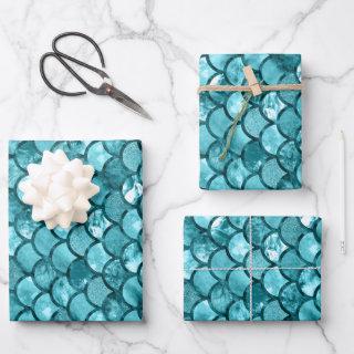 Teal Blue Mermaid Scales Pattern  Sheets