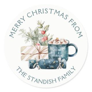 Teal Blue Merry Christmas Hot Chocolate Food Classic Round Sticker