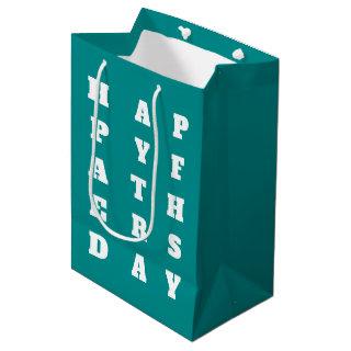 Teal Blue White Typography Happy Fathers Day Medium Gift Bag