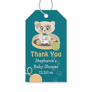 Teal Cat in Diapers Baby Shower Thank You Tag