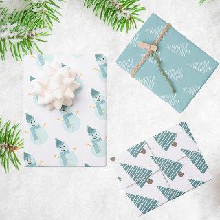 Teal Christmas Snowman and Trees  Sheets
