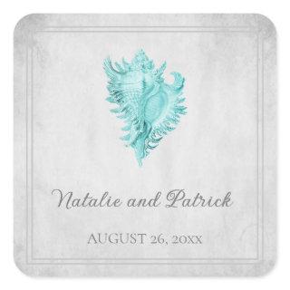 Teal Conch Shell Wedding Stickers