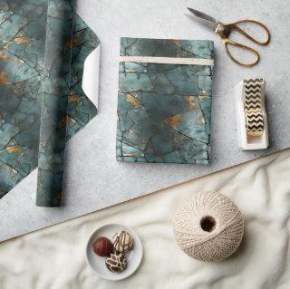 Teal & Gold Leaf Distressed Patina Pattern Design