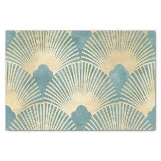Teal gold pattern,fan feather pattern,Art Deco chi Tissue Paper