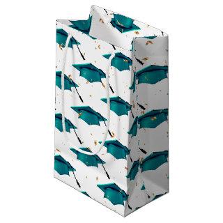 Teal Graduation Cap with Confetti  Small Gift Bag