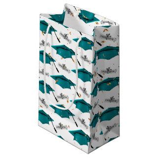 Teal Graduation Caps with Diplomas Small Gift Bag