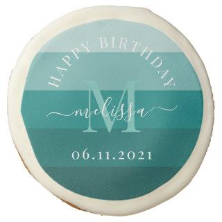 Teal Green Blue Color block Monogram Style Name  Sugar Cookie