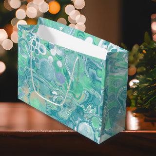 Teal Green Blue Marble Fluid Art  Large Gift Bag