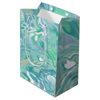 Teal Green Blue Marble Fluid Art  Medium Gift Bag
