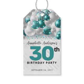 Teal Green Silver Balloon Glitter Favor Birthday Gift Tags