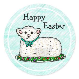 Teal Happy Easter | Lamb Cake  Classic Round Sticker