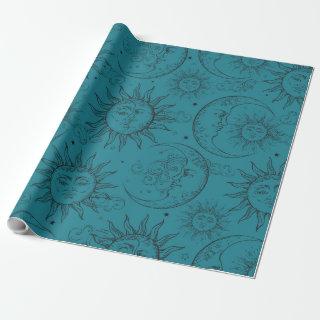 Teal Magic Vintage Celestial Sun Moon Stars