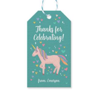 Teal Magical Unicorn Birthday Thank You Favor Tags