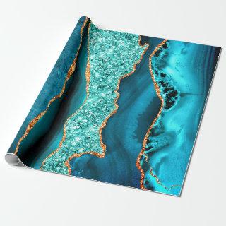 Teal Navy Blue Gold Glitter Marble