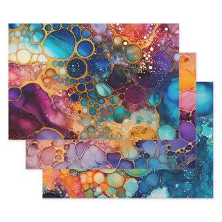 Teal Orange Purple Abstract Alcohol Ink   Sheets