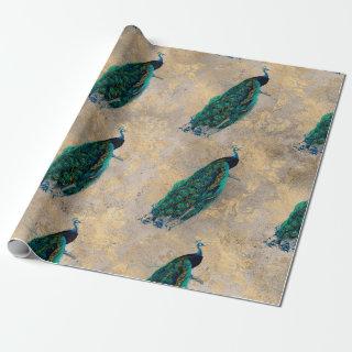 Teal Peacocks on Gold