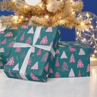 Teal & Pink Christmas Tree Pattern