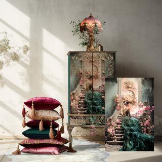 Teal & Pink Portrait Art, Elegant Lady Sitting Tissue Paper