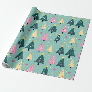 Teal Pink Retro Christmas Trees