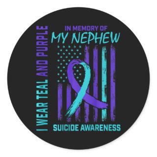 Teal Purple Ribbon Suicide Awareness Flag Nephew B Classic Round Sticker