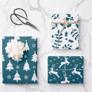 Teal Reindeer, Christmas Tree and Holly Patterns  Sheets