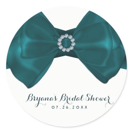 Teal Ribbon & Diamonds Bridal Shower Elegant Favor Classic Round Sticker