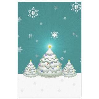 Teal Snowy Christmas Tree Tissue Paper