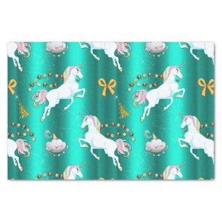 Teal Unicorn Christmas Tissue Paper
