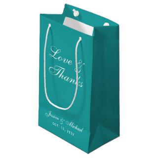 Teal Wedding Script Love & Thanks Simple Blue  Small Gift Bag
