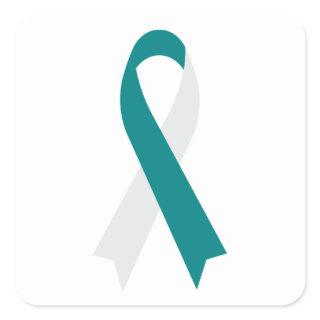 Teal & White Awareness Ribbon by Janz White Square Sticker