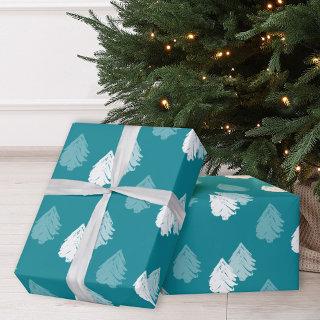 Teal White Christmas Tree Pattern