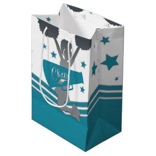 Teal White Silver Stars Cheer Cheer-leading Party Medium Gift Bag