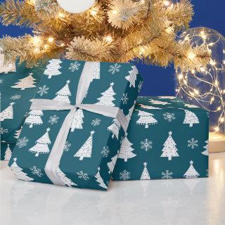Teal White Winter Christmas Trees
