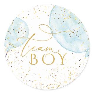 Team Blue Balloons Gender Reveal  Classic Round Sticker