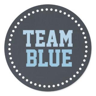 Team Blue Chalkboard Baby Gender Reveal Classic Round Sticker