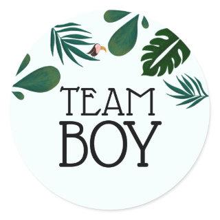 Team Blue Jungle  Baby Gender Reveal Classic Round Sticker